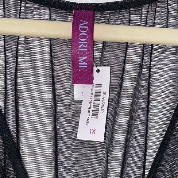 Adore Me Womens Deep V Neck Tulle Sheer Skirt Overlay Black Bodysuit Size 1X NWT - Picture 4 of 8